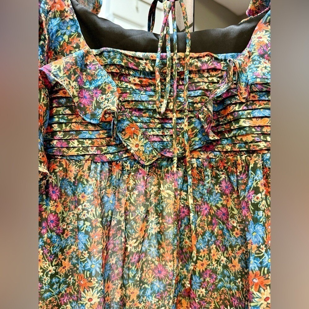 NWT For Love & Lemons Brittany Floral Sheer Ruffled MIDI Balloon Sleeve Dress XS - Picture 6 of 8